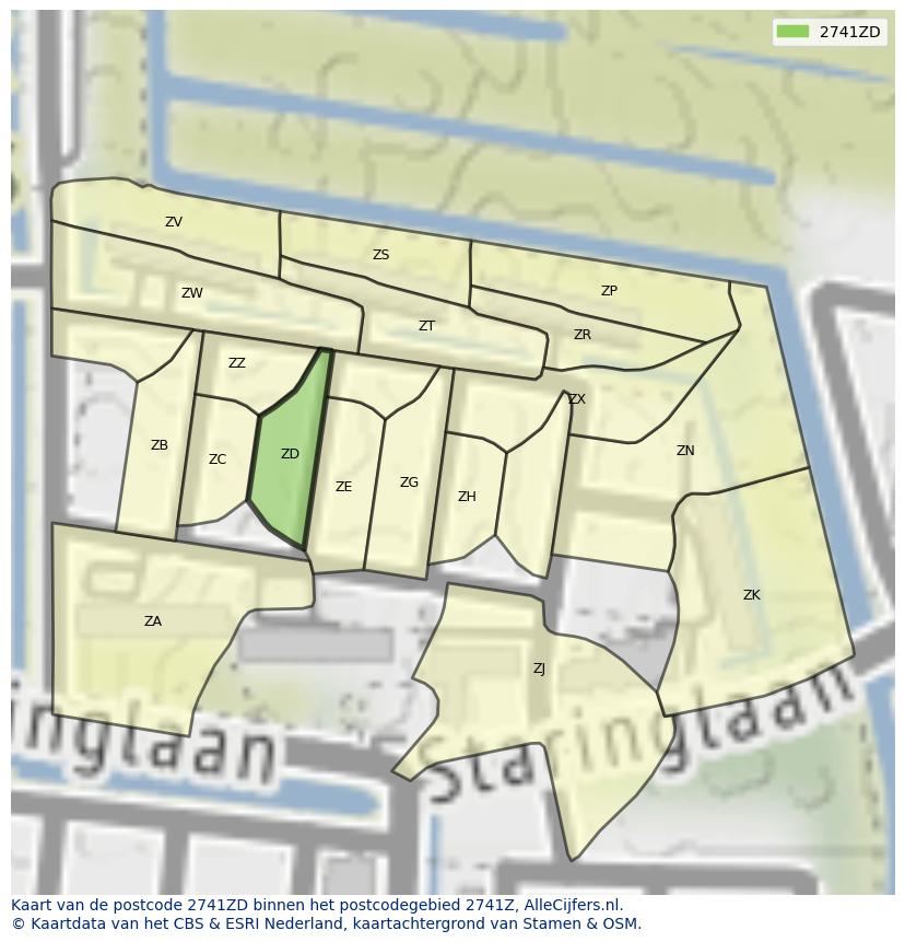 Afbeelding van het postcodegebied 2741 ZD op de kaart.