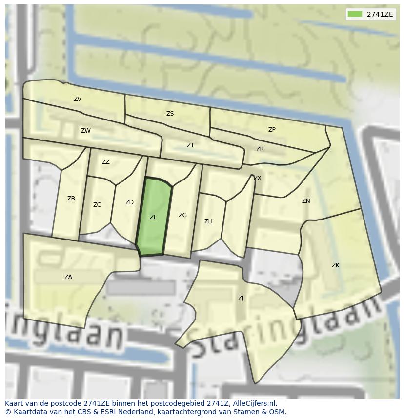 Afbeelding van het postcodegebied 2741 ZE op de kaart.