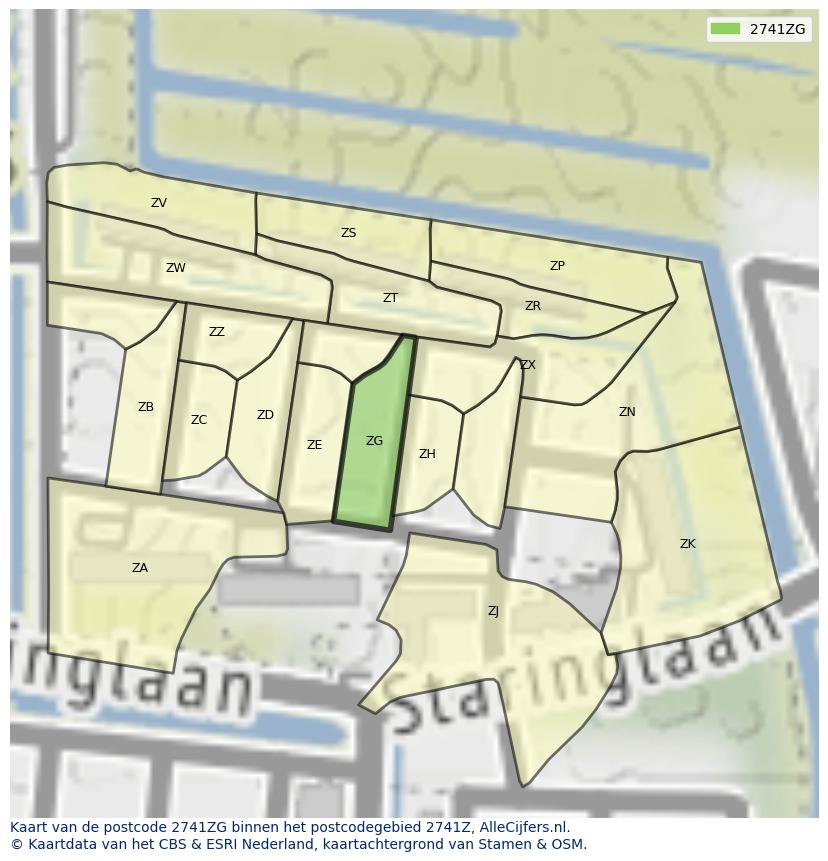 Afbeelding van het postcodegebied 2741 ZG op de kaart.