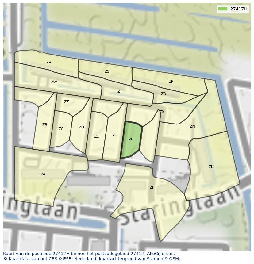 Afbeelding van het postcodegebied 2741 ZH op de kaart.