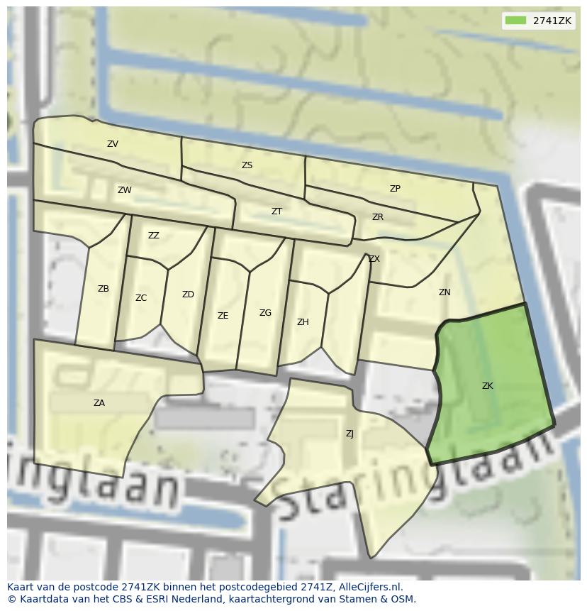 Afbeelding van het postcodegebied 2741 ZK op de kaart.