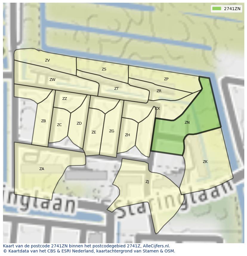 Afbeelding van het postcodegebied 2741 ZN op de kaart.