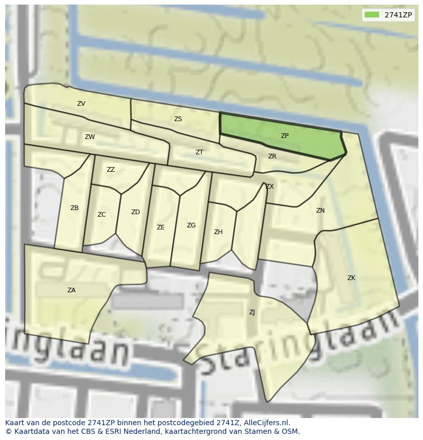 Afbeelding van het postcodegebied 2741 ZP op de kaart.