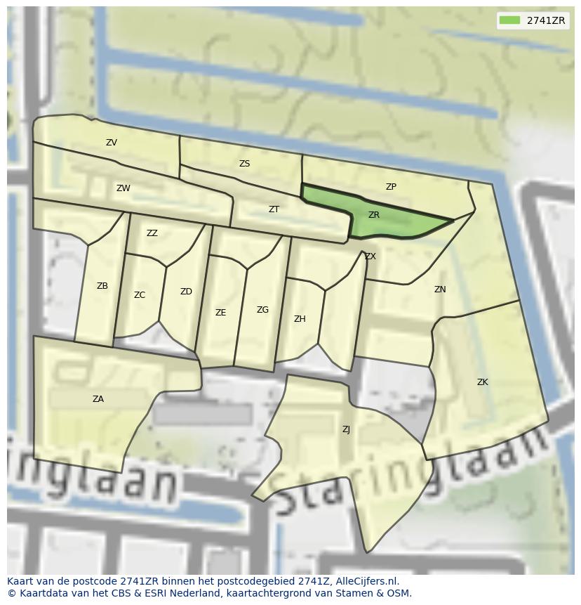 Afbeelding van het postcodegebied 2741 ZR op de kaart.