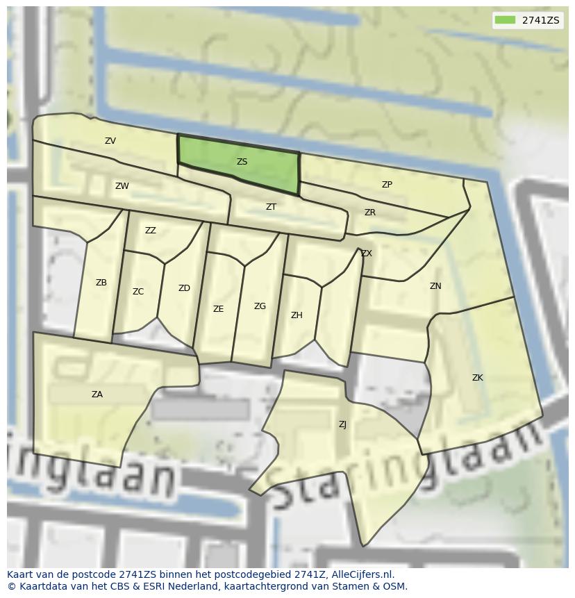Afbeelding van het postcodegebied 2741 ZS op de kaart.