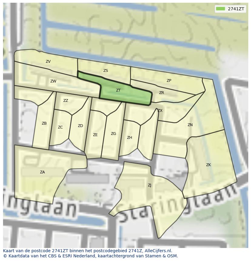 Afbeelding van het postcodegebied 2741 ZT op de kaart.