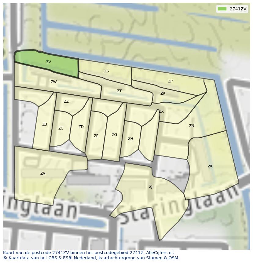 Afbeelding van het postcodegebied 2741 ZV op de kaart.