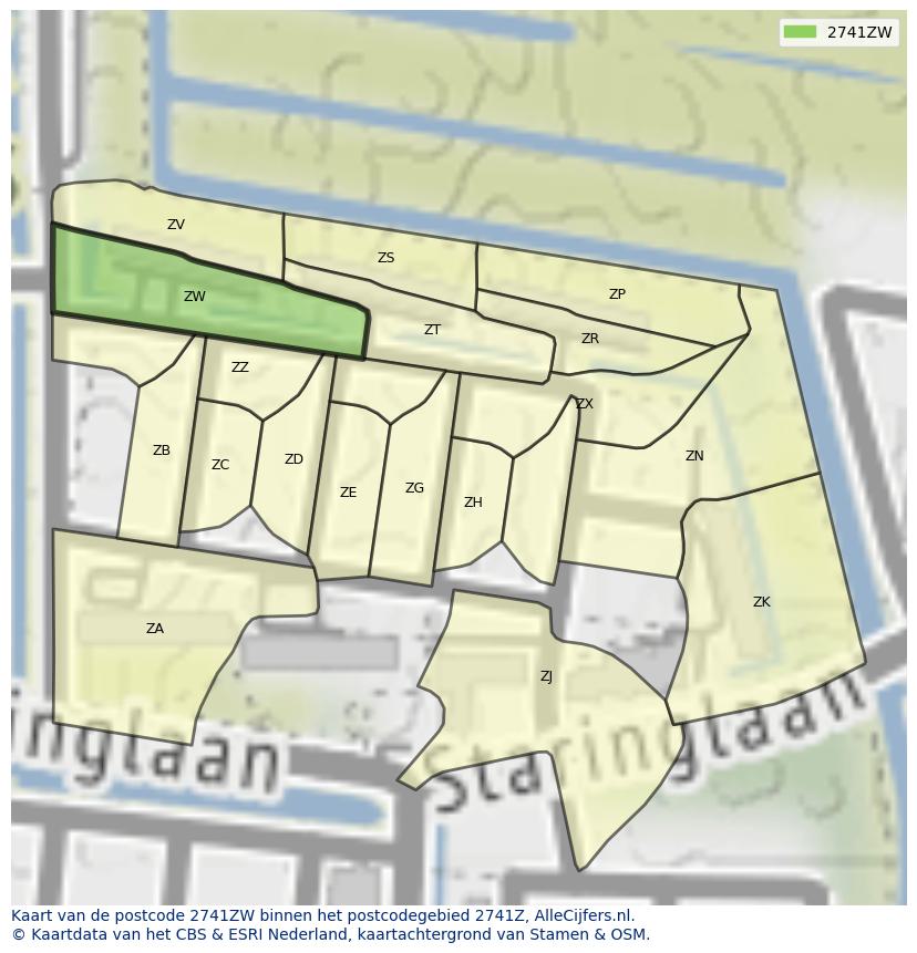Afbeelding van het postcodegebied 2741 ZW op de kaart.