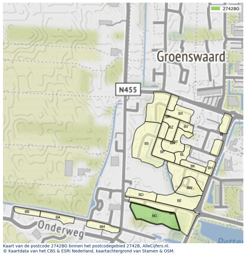Afbeelding van het postcodegebied 2742 BG op de kaart.