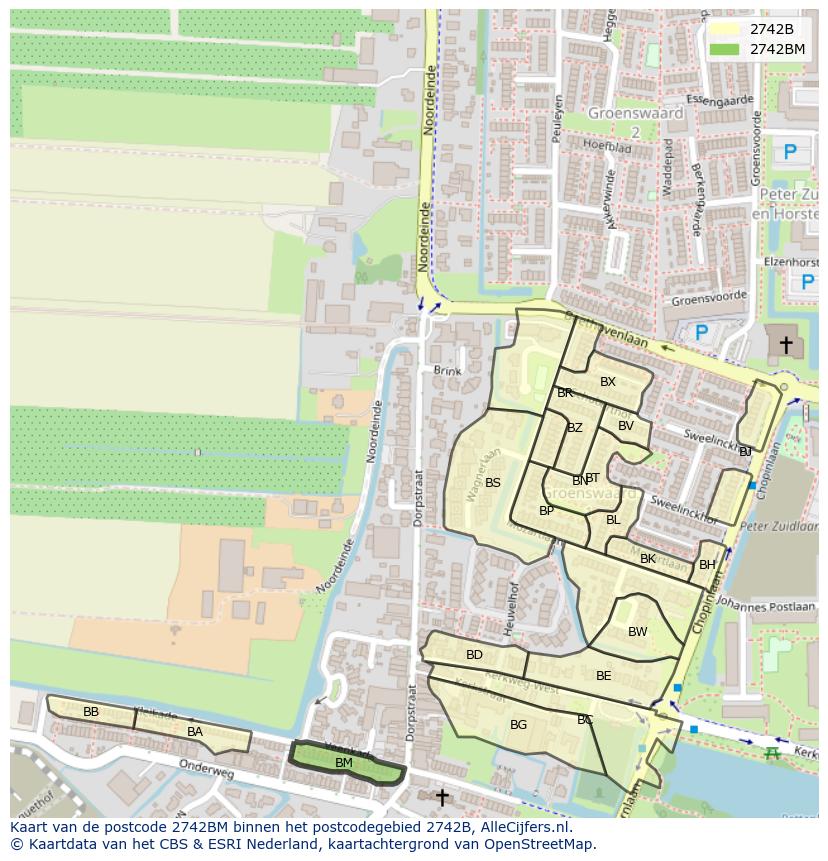 Afbeelding van het postcodegebied 2742 BM op de kaart.