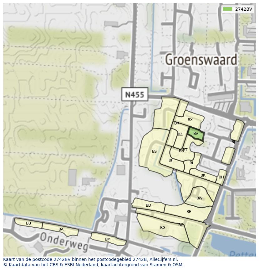 Afbeelding van het postcodegebied 2742 BV op de kaart.