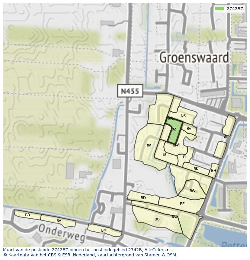 Afbeelding van het postcodegebied 2742 BZ op de kaart.
