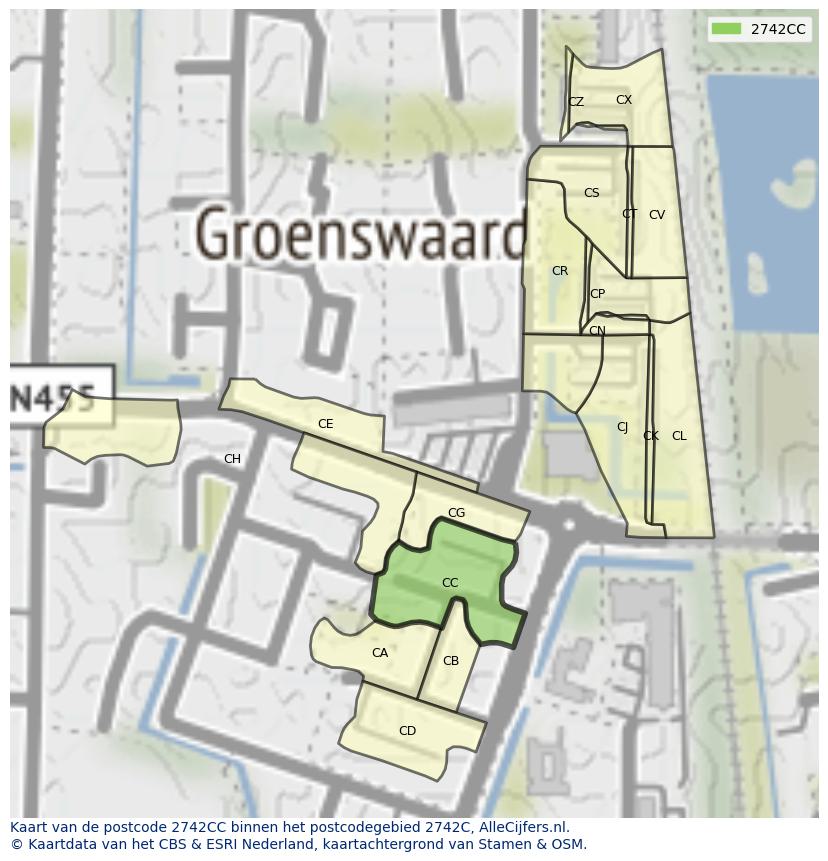 Afbeelding van het postcodegebied 2742 CC op de kaart.