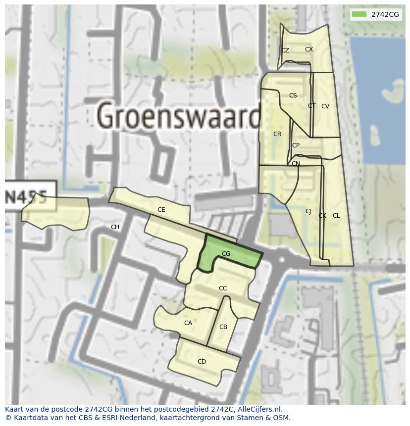 Afbeelding van het postcodegebied 2742 CG op de kaart.