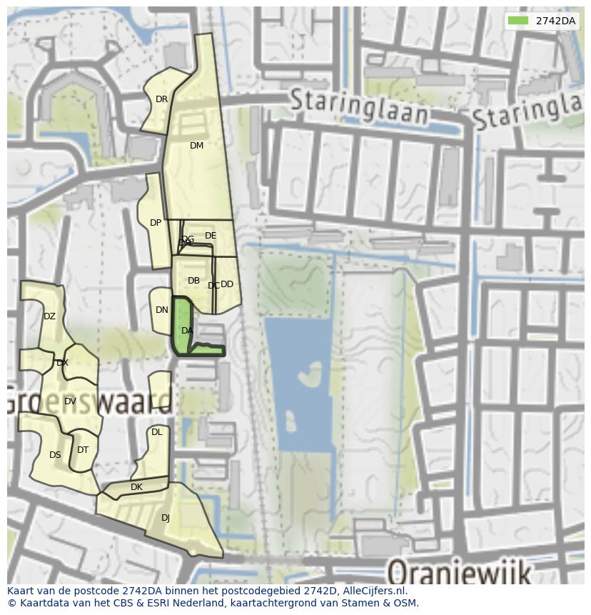 Afbeelding van het postcodegebied 2742 DA op de kaart.