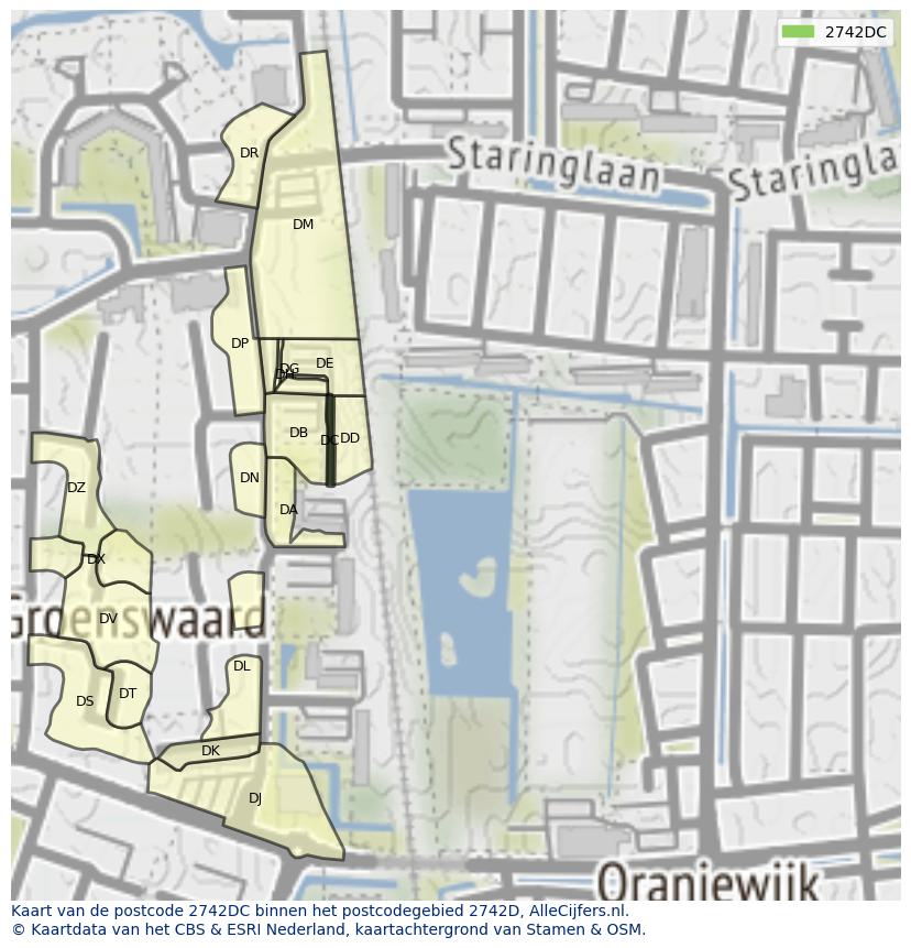Afbeelding van het postcodegebied 2742 DC op de kaart.