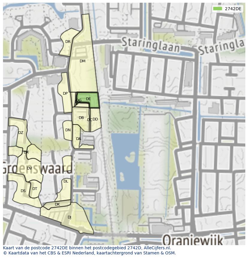 Afbeelding van het postcodegebied 2742 DE op de kaart.