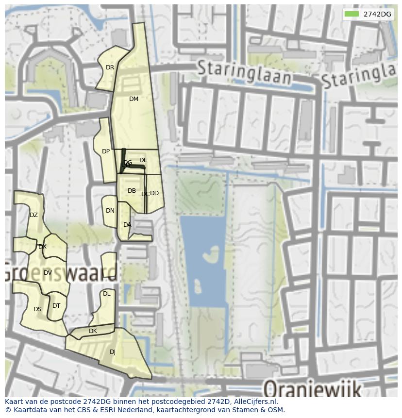 Afbeelding van het postcodegebied 2742 DG op de kaart.