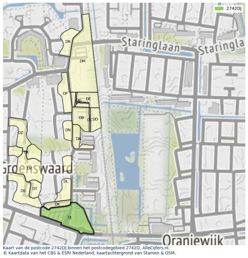 Afbeelding van het postcodegebied 2742 DJ op de kaart.