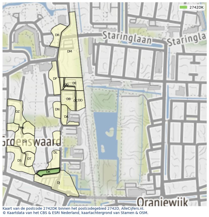 Afbeelding van het postcodegebied 2742 DK op de kaart.