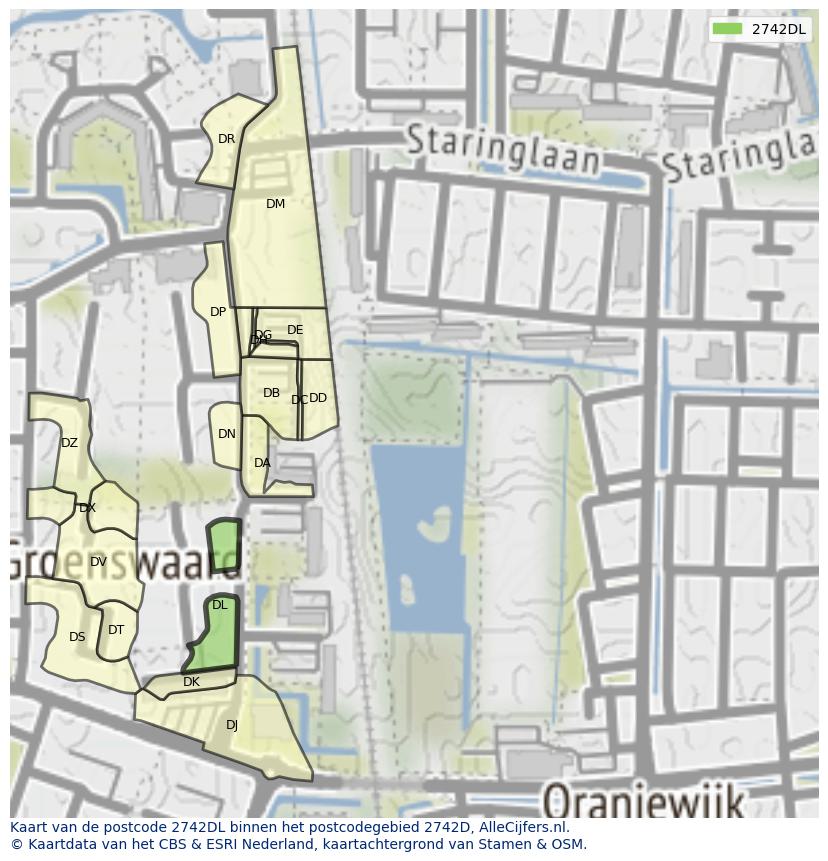 Afbeelding van het postcodegebied 2742 DL op de kaart.