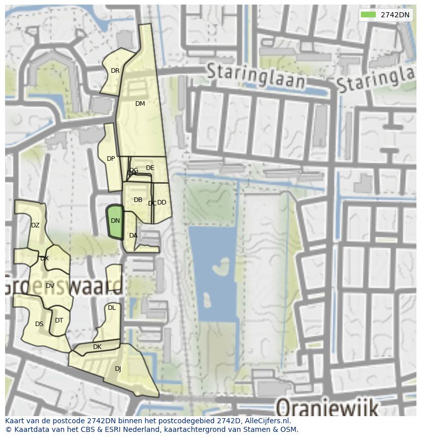 Afbeelding van het postcodegebied 2742 DN op de kaart.