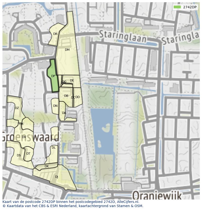 Afbeelding van het postcodegebied 2742 DP op de kaart.