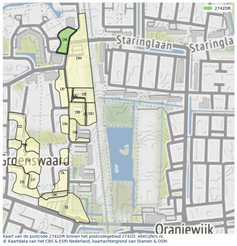 Afbeelding van het postcodegebied 2742 DR op de kaart.