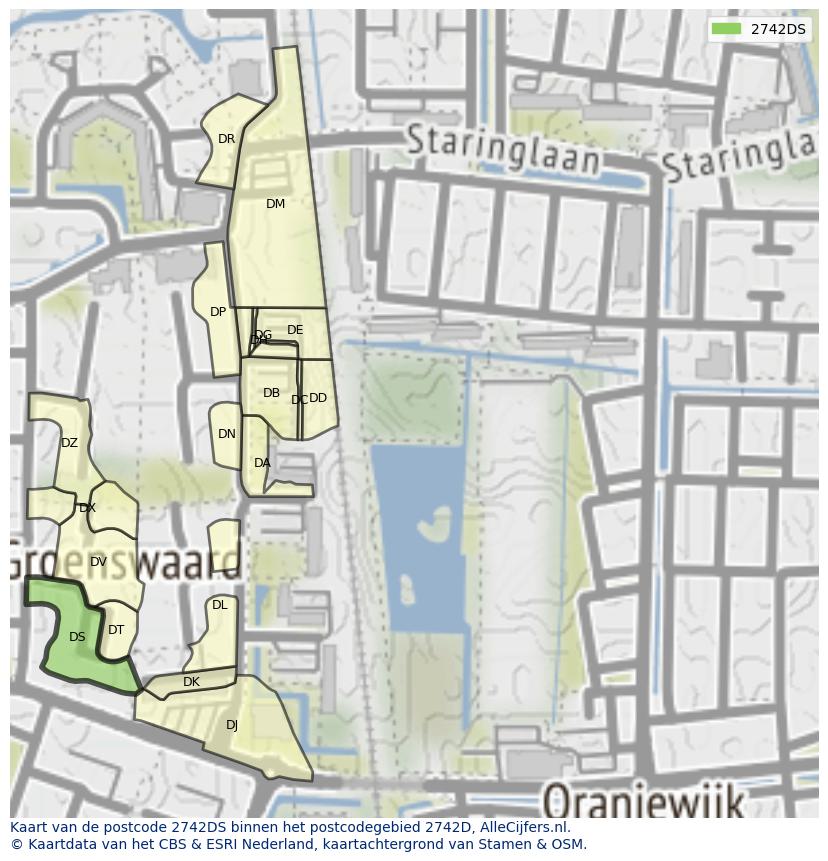 Afbeelding van het postcodegebied 2742 DS op de kaart.