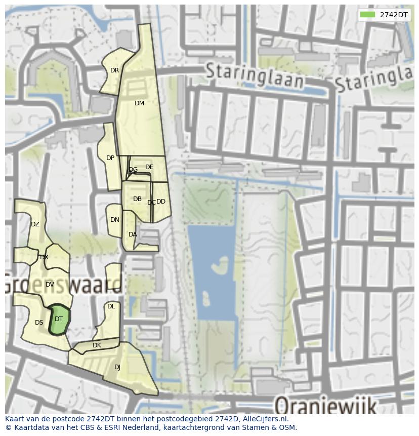 Afbeelding van het postcodegebied 2742 DT op de kaart.