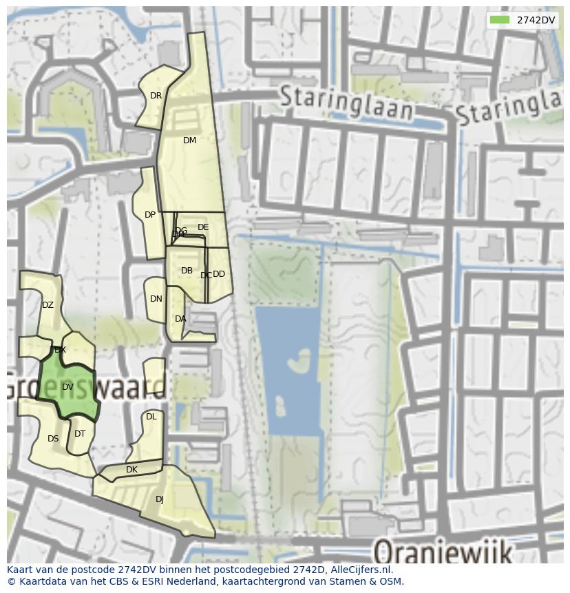Afbeelding van het postcodegebied 2742 DV op de kaart.