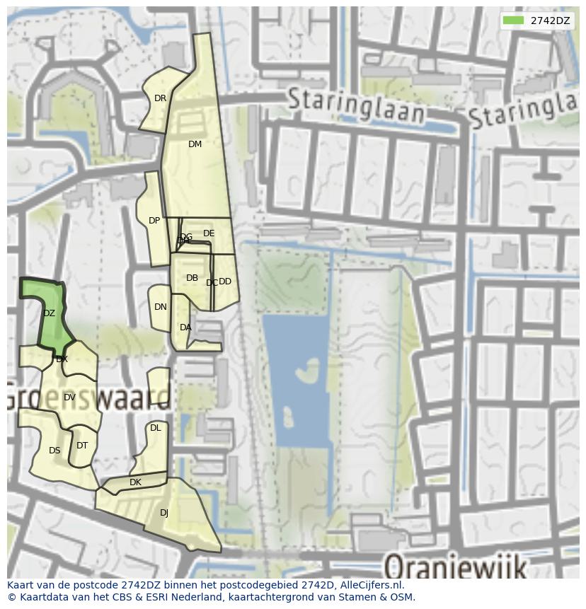 Afbeelding van het postcodegebied 2742 DZ op de kaart.