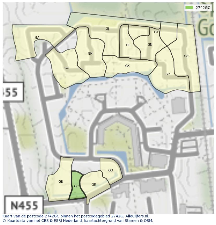 Afbeelding van het postcodegebied 2742 GC op de kaart.