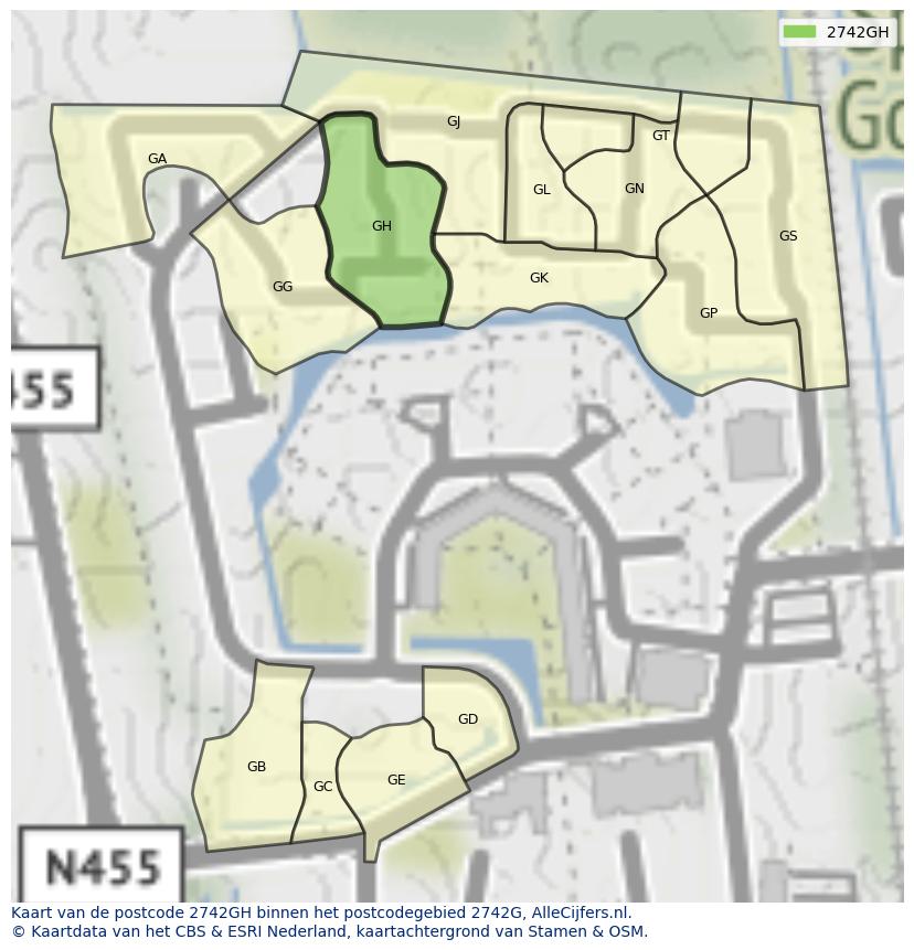 Afbeelding van het postcodegebied 2742 GH op de kaart.