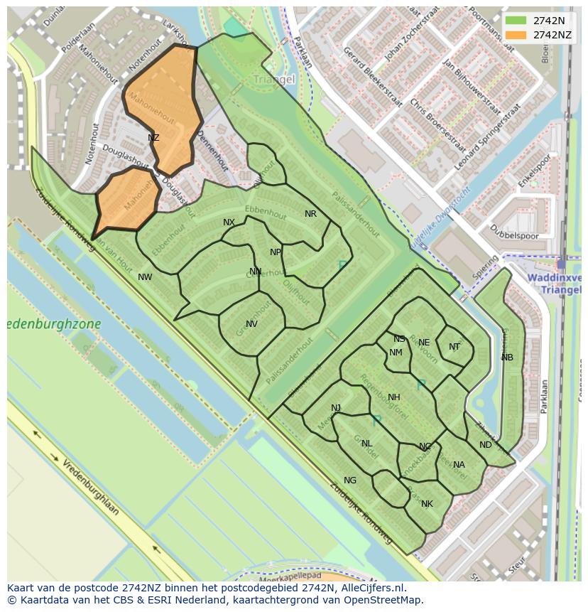 Afbeelding van het postcodegebied 2742 NZ op de kaart.