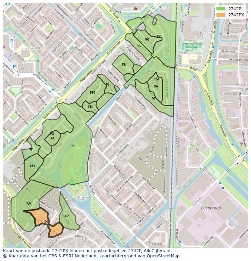 Afbeelding van het postcodegebied 2742 PX op de kaart.
