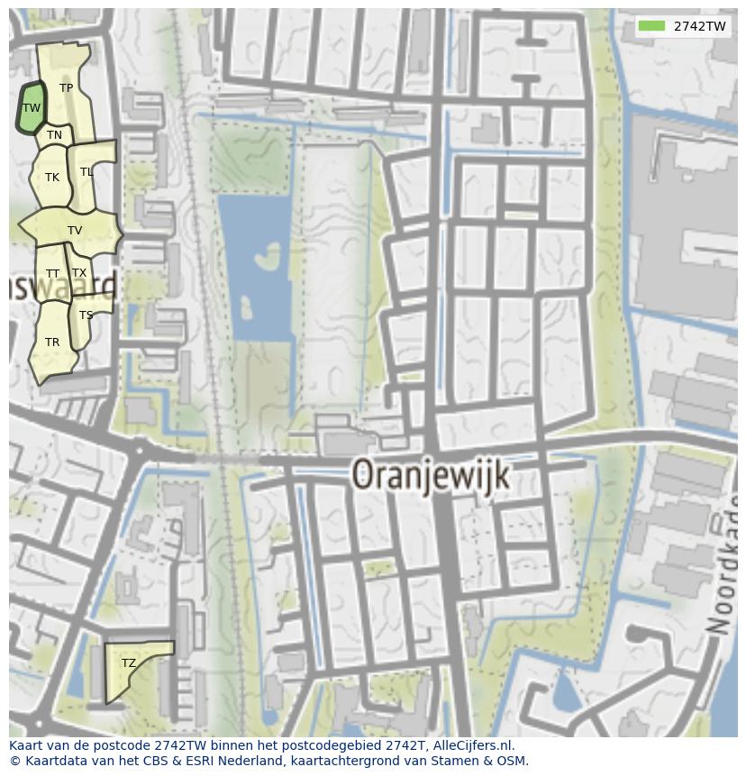 Afbeelding van het postcodegebied 2742 TW op de kaart.