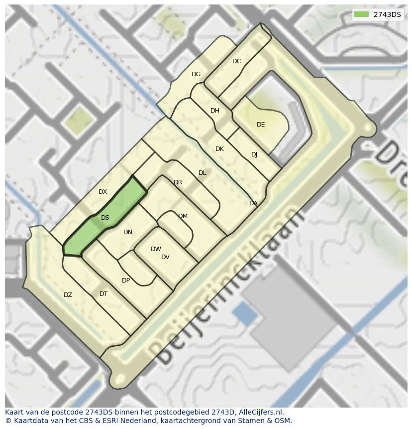 Afbeelding van het postcodegebied 2743 DS op de kaart.