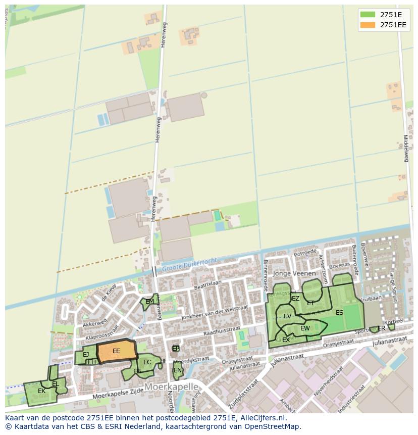 Afbeelding van het postcodegebied 2751 EE op de kaart.