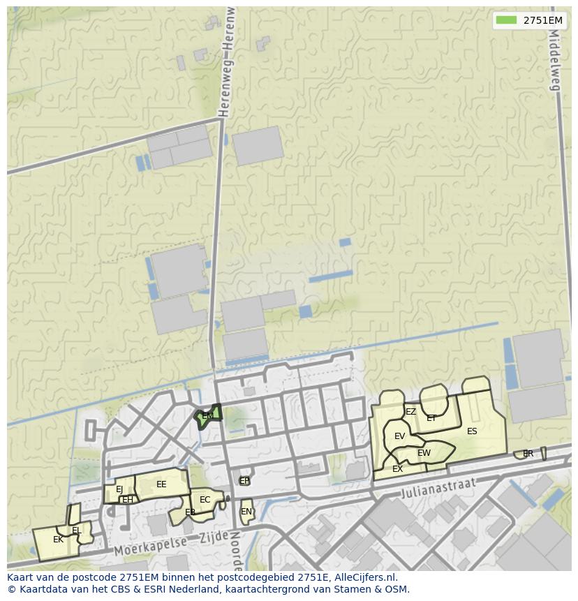 Afbeelding van het postcodegebied 2751 EM op de kaart.
