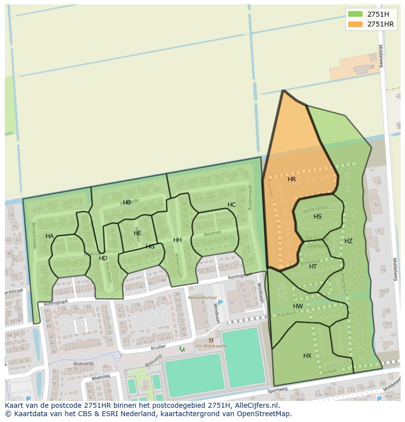 Afbeelding van het postcodegebied 2751 HR op de kaart.