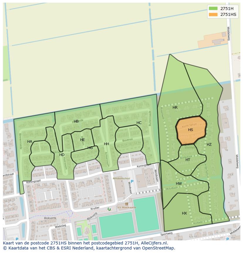 Afbeelding van het postcodegebied 2751 HS op de kaart.