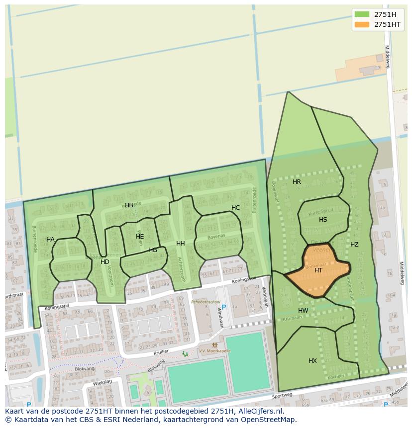 Afbeelding van het postcodegebied 2751 HT op de kaart.