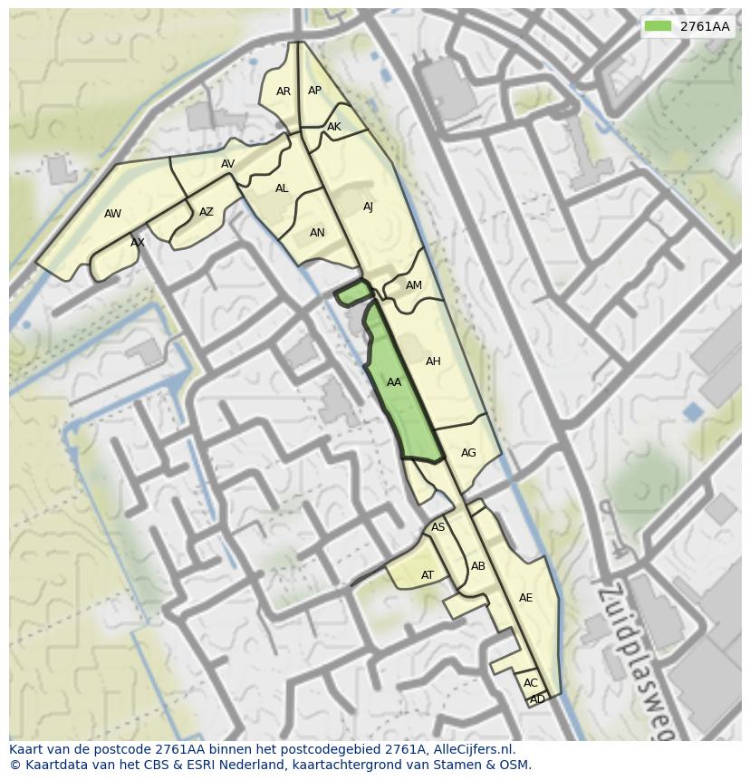 Afbeelding van het postcodegebied 2761 AA op de kaart.