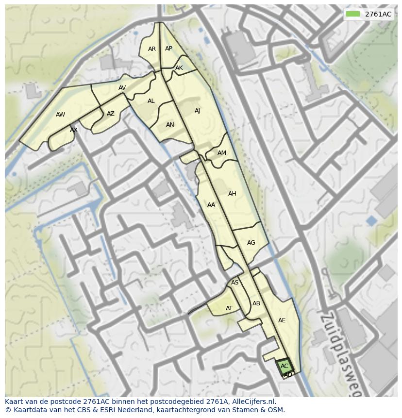 Afbeelding van het postcodegebied 2761 AC op de kaart.