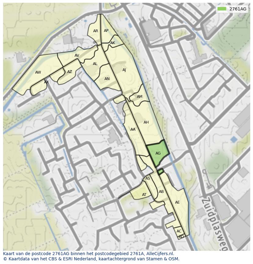 Afbeelding van het postcodegebied 2761 AG op de kaart.