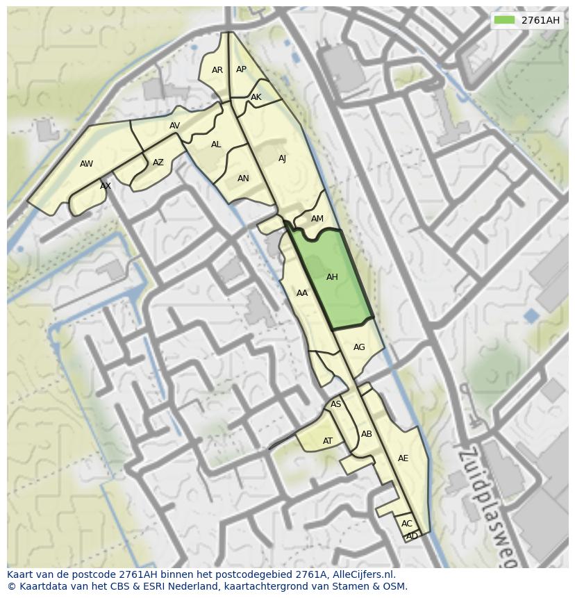 Afbeelding van het postcodegebied 2761 AH op de kaart.