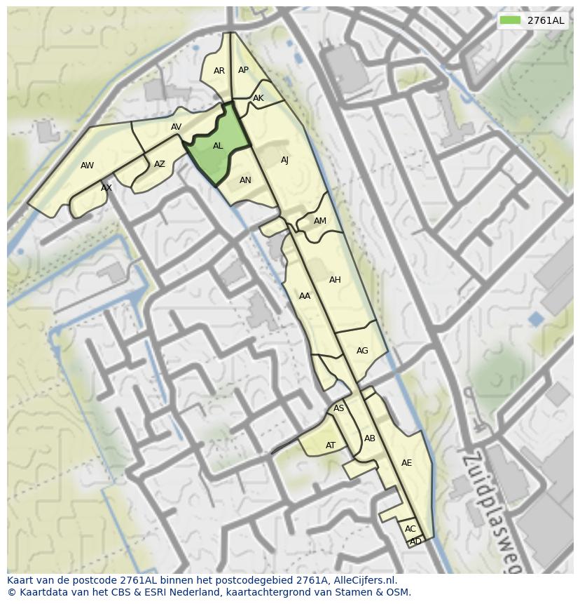 Afbeelding van het postcodegebied 2761 AL op de kaart.