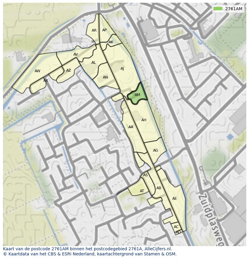 Afbeelding van het postcodegebied 2761 AM op de kaart.