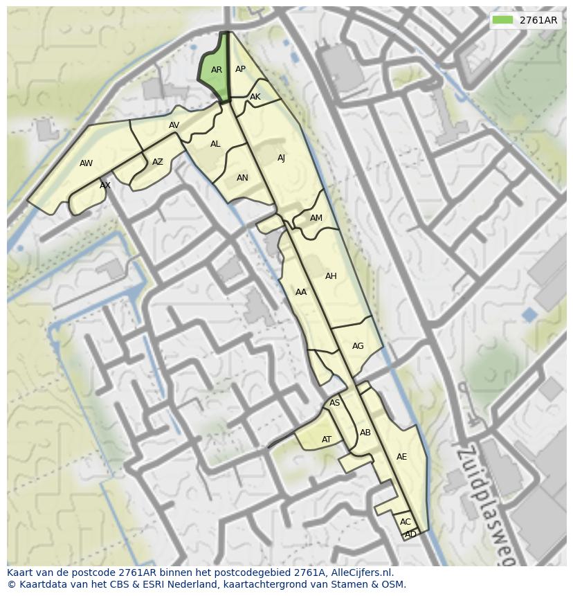 Afbeelding van het postcodegebied 2761 AR op de kaart.